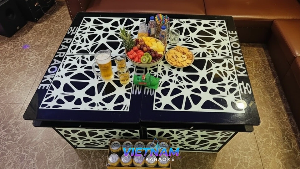 테이블 위 과일과 맥주 세팅